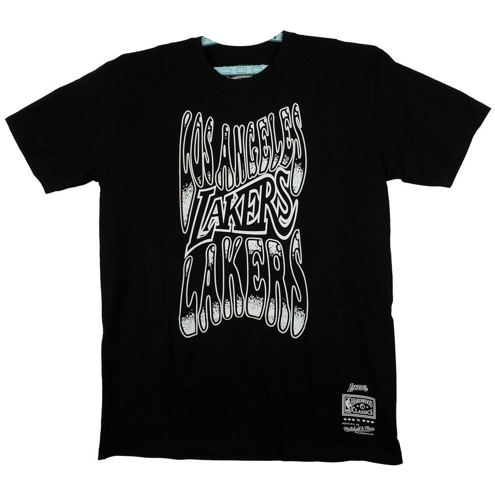 LA Lakers Mitchell & Ness NBA XL XLarge Shirt White Words Team‎ Logo Black NWT